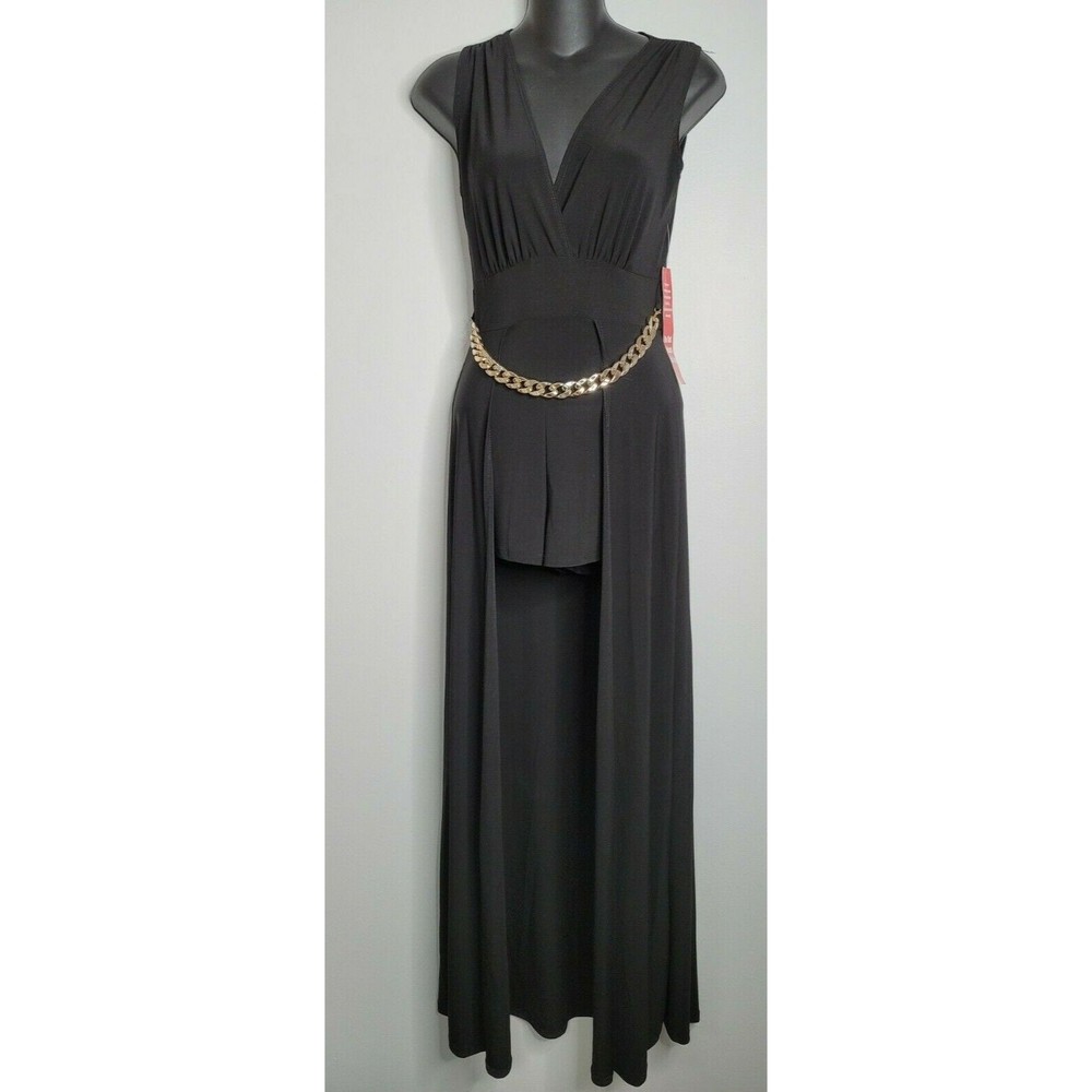 JASMINE‎ Womens Black Dress Front Slit Flowy Romper Style Small NEW - Picture 2 of 8